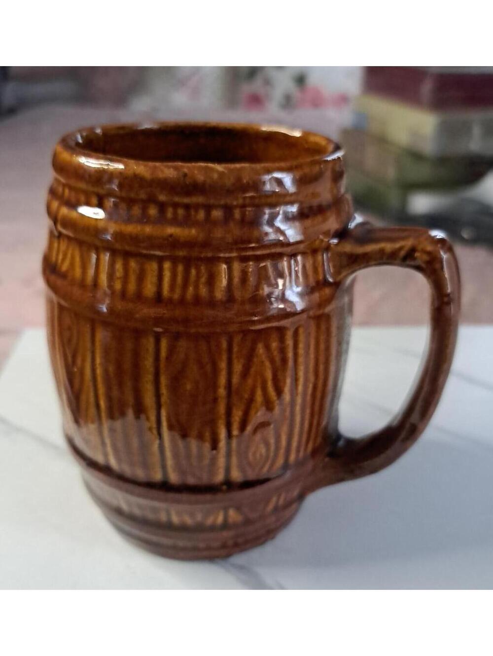 Vintage Brown McCoy Pottery Wooden Barrel Mug # 397